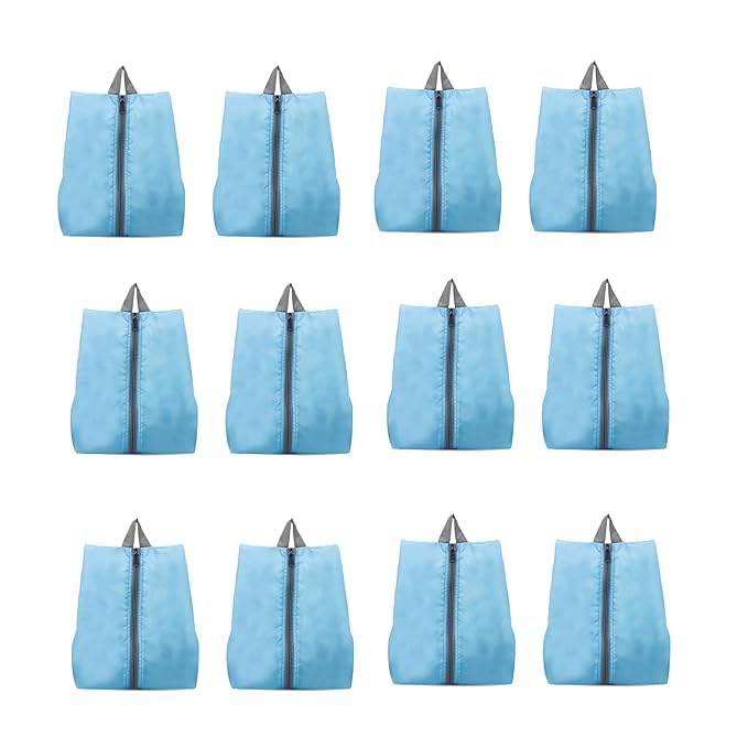Shoe Storage Organizer Bags Set, Water-Resistant Nylon Fabric with Sturdy Zipper for Traveling (12 Piece Pack) (Aqua Blue- 12Pcs)-image-37