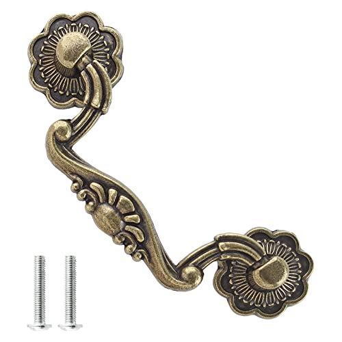 Uenhoy 6 Pcs 3 Inch Bail Handle Drop Pulls Vintage Drop Bail Drawer Pulls Antique Bronze Cabinet Pull Handles (3" Hole Spacing, 4" Total Length) - Image 2
