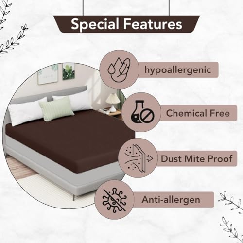 Image of Divine Casa 100% Waterproof Terry Cotton Mattress Protector for King Size Bed, Soft & Breathable Cover with Elastic Fitted Skirt for Home & Hotel Use (72 x 78 Inches, Coffee)