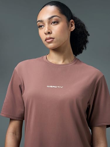 Image of TECHNOSPORT Women's Printed Boxy Fit Round Neck T-Shirt COTFLEX Half Sleeve Slip On Polyester for Gym Yoga Workout UPF50+ Anti Odour