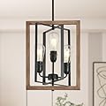 Bosomfr 3-Light Chandelier for Entryway, Modern Farmhouse Chandelier for Foyer Bedroom Light Fixture, Rustic Hanging Lights for Dining Room Living Kitchen Island, Adjustable Black and Imitation Wood