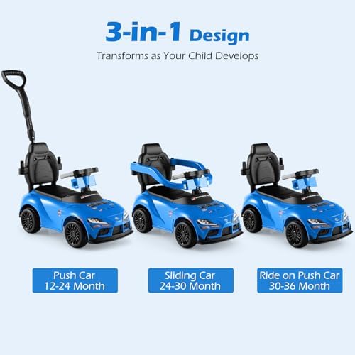 Licensed Toyota Ride on Push Car for Toddlers by INFANS, 3 in 1 Walking Sliding Toy with Removable Guardrails and Handle, Music, Under Seat Storage for Kid (Blue) - 2