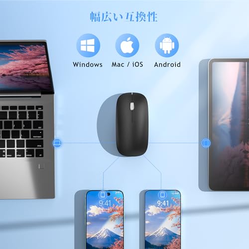 AmeToNana 雨七 ワイヤレスマウス Bluetooth Mouse 静音マウス 薄型2.3cm 指紋防止 ミニマリズム 充電式 省エネルギー Windows/Mac/Android/Surface/iPad OS/ブルートゥース 対応 TELEC認証取得済み 日本語取扱説明書 艶消し黒
