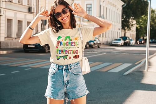 Image of Teacher Shirts Women Teach Print Graphic Tees Kindergarten Elementary Teaching Life Shirts Back to School Tees Tops