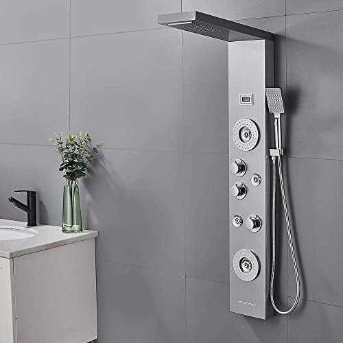 Aioneer Panneau De Douche À LED avec Système De Tour Et Cascade, Baignoire À Jets Massants pour Le Corps