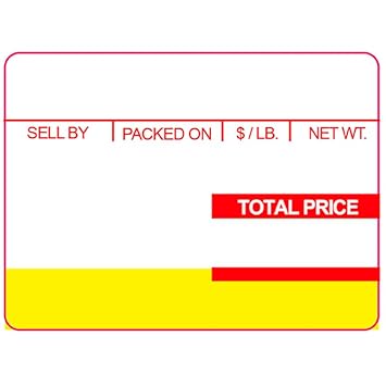 VisionTechShop ISHIDA 1819 Printing Scale Label, AC, Astra, RED/Yellow UPC 64mm x 47mm, 800 Per Roll, 12 Rolls per Case