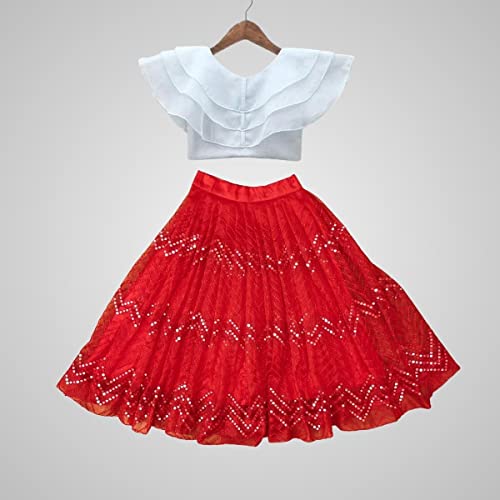 Image of Kids Girls Roll Up Sleevee Crop Top With Gorgeous Full Length Skirt
