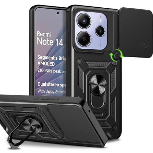 Image of AESTMO Tough Armor Redmi Note 14 5G Bumper Back Case Cover | Ring Holder & Sliding Camera Shield Cover | 360 Degree Protection Back Case Cover for Redmi Note 14 5G (Black)