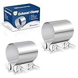 2.0 Inch Exhaust Clamp, Butt Joint Band Clamp Stainless Steel Sleeve Coupler for Pipes,Mufflers,Catalytic Converters - 2 Pack