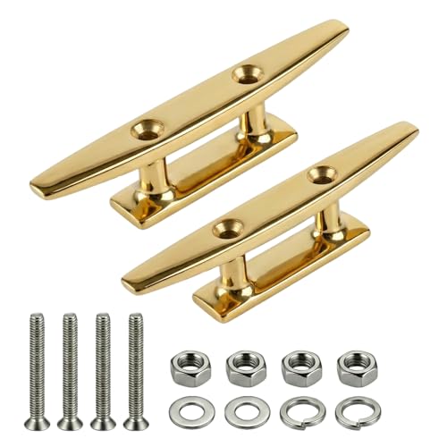 RiaYer 5 Inch Marine Dock Cleats, Gold 316 Stainless Steel (2-Pack)