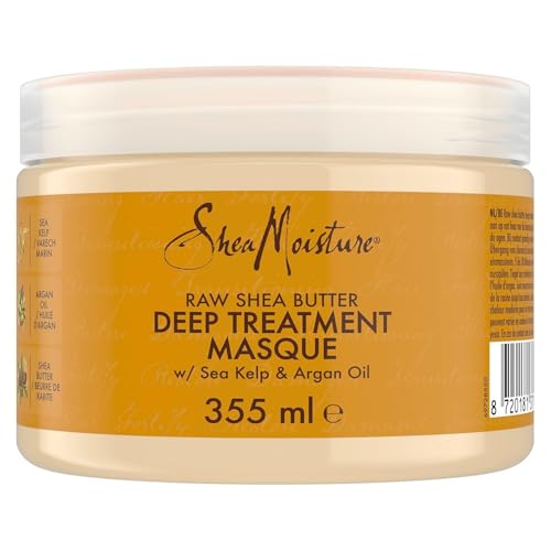 SheaMoisture Maschera per Capelli Deep Treatment Masque con Burro di Karité Puro - Maschera idratante per capelli ricci e corposi con olio di argan e alghe marine, senza solfati - 1 x 355 ml