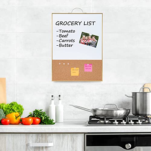 Image of TSJ OFFICE Small Combination Board - 16 inch X 12 inch Portable Aluminum Gold Framed Magnetic Dry Erase Board for Wall, Small Bulletin Cork Board with Holder for Office, Home and School