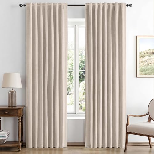 MIULEE Blackout Linen Curtains for Bedroom (2 Panels)