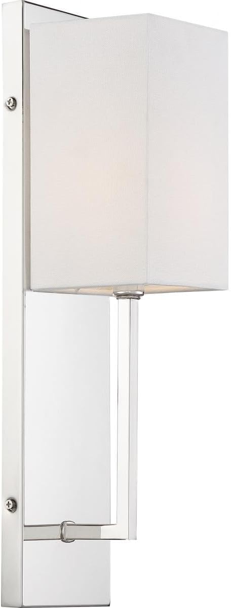 Nuvo Lighting 45923666933 One Light Wall Sconce, 1Lt, Polished Nickel Finish with White Linen Shade