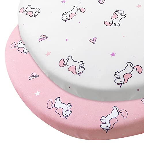 Bassinet Sheet 4 Pack For Baby Girl, Bassinet Sheets Universal Fit For Rectangle, Oval, Hourglass Bassinet Pad/Mattress, Stretchy Bassinet Sheets, Pink #TOP6