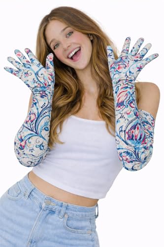 Image of Women's Driving Gloves, Printed Cotton Full Hand Summer Gloves for Protection from Sun Burn /Heat /Pollution (Pack of 1 Pair)