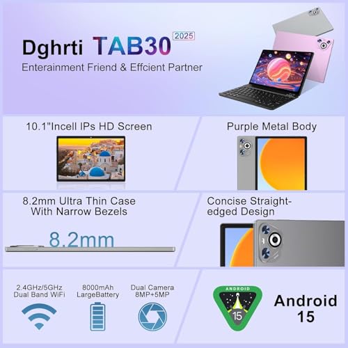 Image of Android 15 Tablet, 30GB RAM + 128GB ROM 1TB TF, 2026 Tablet with Keyboard and Mouse, 10.1 inch Touchscreen, 8000mAh Battery, Incell Display, 2.0GHz, Gemini AI, 5G WiFi, BT 5.0, GPS- Metal Grey