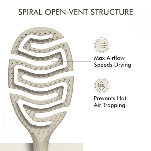 Image of IKONIC Me Spiral Vent Hair Brush IKM-2119 Eco Conscious, Flexible Detangling Brush, Anti Frizz Ion Bristles, Heat Safe Fast Dry Vented Design, Scalp Massage, All Hair Types - Sand Beige