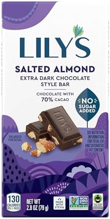 Salted Almond Dark Chocolate Bar by Lily's | Made with Stevia, No Added Sugar, Low-Carb, Keto Friendly | 70% Cocoa | Fair Trade, Gluten-Free & Non-GMO | 2.8 ounce, 4-Pack