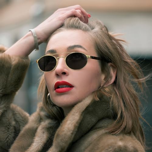 FEISEDY Classic Trendy Oval Sunglasses Women Men Cute Small Shade Metal Frame Sunnies B02642