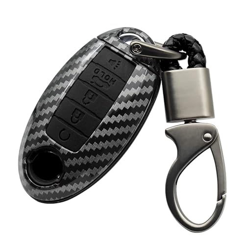 ontto 5 Buttons Keycase Fit for Nissan Remote Key Fob Cover Fit for Infiniti Carbon Texture Black