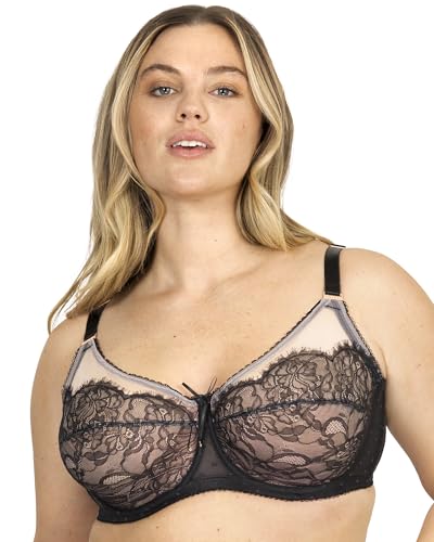 Image of Smart & Sexy Women's Full Coverage Unlined Underwire Bra, Lace & Mesh See Through Bra, Plus Size Lingerie Inspired Retro Bra