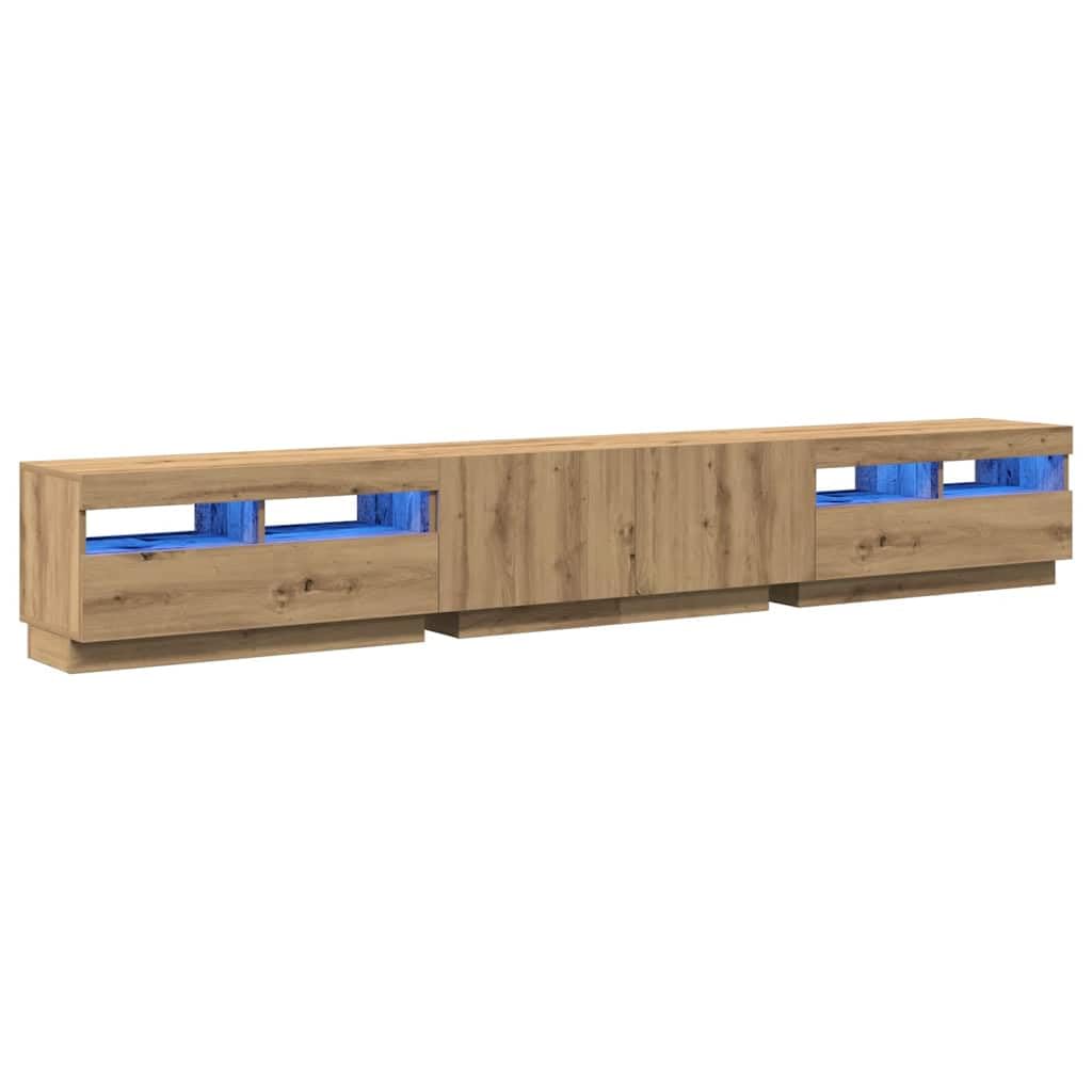 Moderner TV-Schrank mit RGB-LED-Lichtern, Sideboard für Wohnzimmer, aus Eichenholz, robuste Spanplatte, großer Multimedia-Schrank, Beleuchtung