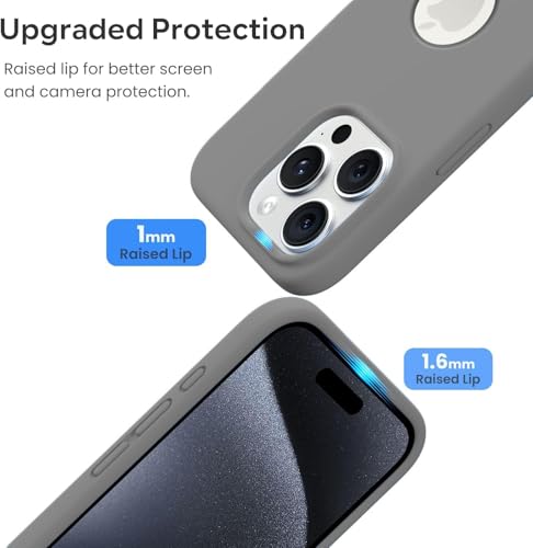 Image of VONZEE Microfiber Logo Cut Cover Compatible for iPhone 15 Pro Case Liquid Silicone Cases Non-Slip Full Body Protective Covers Shockproof Back Cover with High Raised Camera Lips (6.1 inch, Dark Grey)