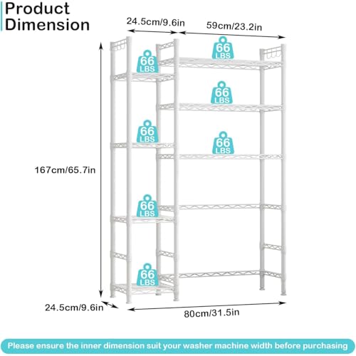 Wooruy Over The Toilet Storage with 7 Adjustable Shelves,Over Toilet Storage Unit,Bathroom Space Saver Organizer,Corner Storage Stand Racks for Washer Laundry Room Bathroom,White 31.5" Dx9.6 Wx65.7 - Cosy Home Interiors Wooruy Over The Toilet Storage with 7 Adjustable Shelves,Over Toilet Storage Unit,Bathroom Space Saver Organizer,Corner Storage Stand Racks for Washer Laundry Room Bathroom,White 31.5" Dx9.6 Wx65.7 - Image 2