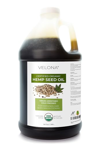 velona Hemp Seed Oil USDA Certified Organic - 64 Fl Oz | 100% Pure and Natural Carrier Oil | Unrefined Cold Pressed | Hair Body Face & Skin Care