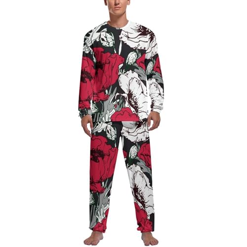 Ensemble de pijama homme haut et bas raffiné avec motif floral rouge et blanc