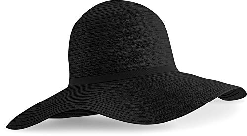 noTrash2003 Chapeau de soleil hippie élégant pour femme Style hippie années 70 Style rétro Ibiza Noir ou Beige avec bandeau, Noir , taille unique