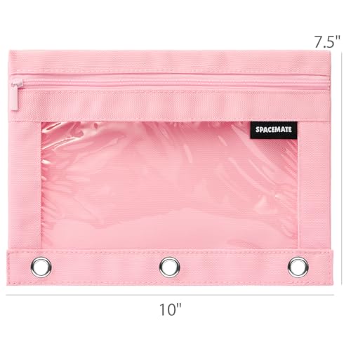 Image of SPACEMATE 2 Pack Pencil Pouch for 3 Ring Binder, Clear 3-Hole Zipper Case