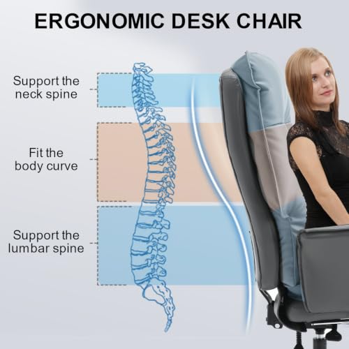 Image of Big and Tall Office Chair 500LBS, Ergonomic Gaming Chair Reclining Office Chair with Foot Rest for Adult,Pu Leather Computer Desk Chair with Adjustable Armrests for Home Living Room,Grey