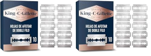 King C. Gillette Hojas De Afeitar De Doble Filo Para Hombre, Pack de 10 Hojas de Recambio Para Maquinilla de Afeitar de Seguridad, Cuchillas de Acero Inoxidable, Gran Durabilidad (Paquete de 2)