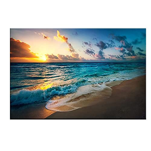Diamond painting plage au soleil couchant grand format pour une décoration murale de salon DIY