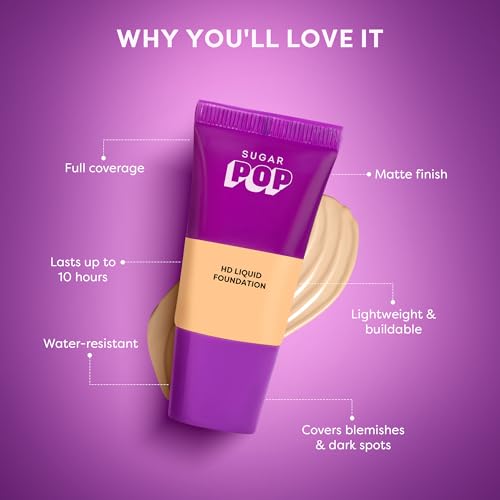 Image of SUGAR POP HD Liquid Foundation Tube with SPF 30 | Lasts upto 16hrs | Full Coverage | Water-Resistant | Matte Finish | 18ml - 01 Hazelnut