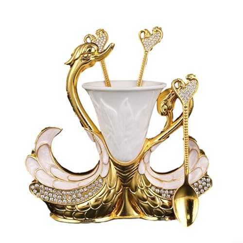DXZXDJIU Juego de vajilla con Soporte de Base de Cisne, Cubiertos for Postre de Frutas, Cubiertos con Base de Cisne, cucharillas de Pastel de Postre de Fruta de café(Gold Spoon)