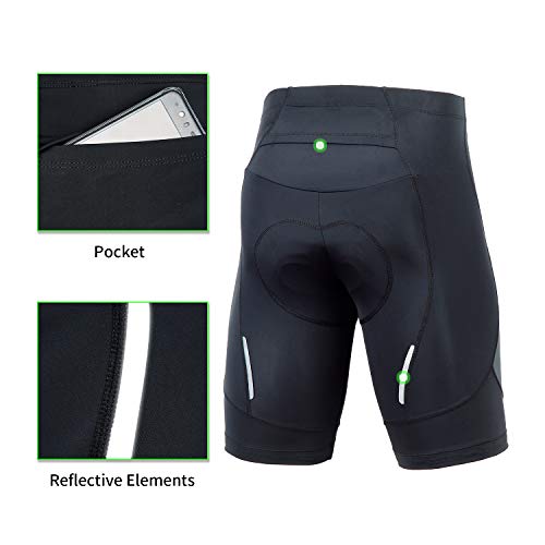 beroy Mens Padded Cycling Shorts with Pocket and Reflective Stripe Bike Bicycle Shorts Breathable Quick Dry(Grey,M) - Thumbnail 6