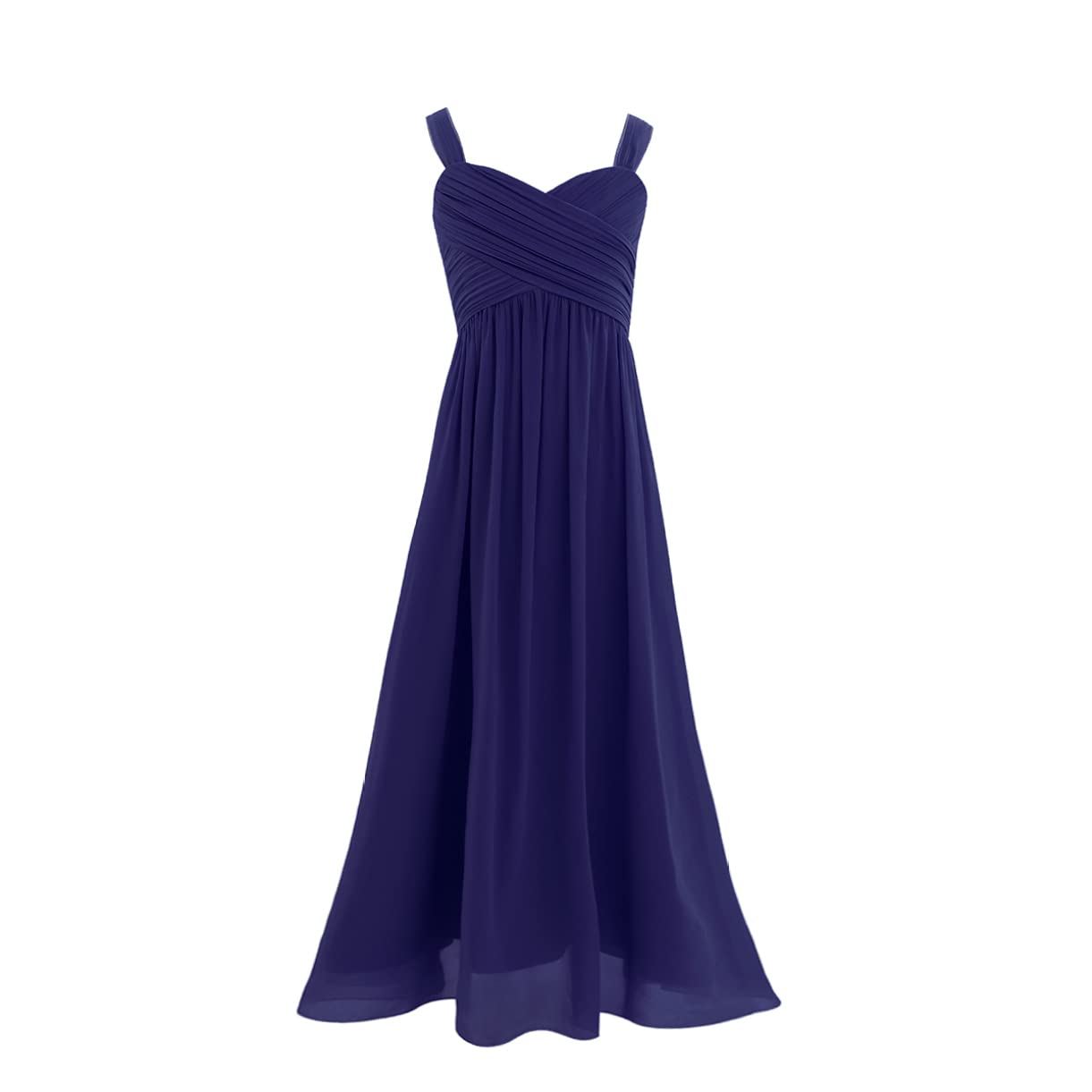FEESHOW Kids Flower Girls Elegant Chiffon Dress Junior Wedding Bridesmaid Maxi Dress Princess Pageant Prom Party Ball Gown Navy Blue 7-8 Years