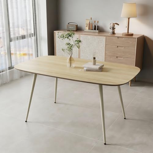 JIEXI Table de salle à manger moderne en MDF rectangulaire avec pieds en métal, finition en bois...