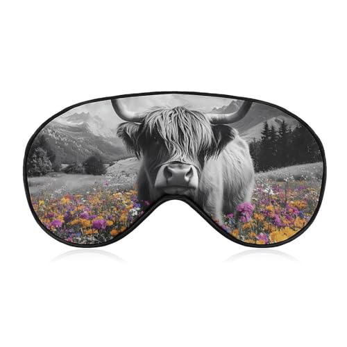 Highland Cow with Mountain Sleep Mask Eye Shade Cover Adjustable Strap for Travel Lunch Break Women Men