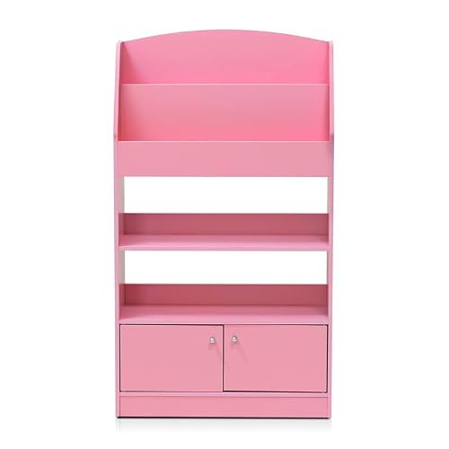 Furinno 4 Shelves Kidkanac Magazine/Bookshelf With Toy Storage Cabinet, Pink 9.45D X 24.57W X 43.31H In #TOP3