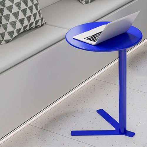 Mesa auxiliar de metal en C azul con base en V para sofá de 55 cm de altura 2