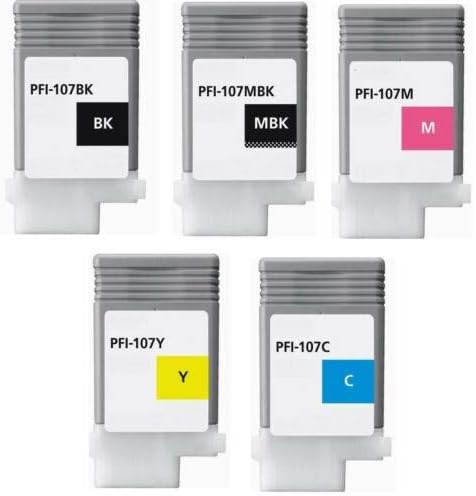 MS.R PFI107 Ink Cartridge MBK BK C M Y 130ml Ink Tank Replacement for Canon Image PROGRAF iPF670 iPF680 iPF685 iPF770 iPF780 iPF785 Printer(5 Pack)