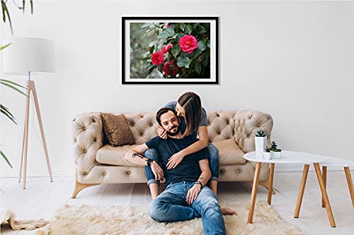 Cadre photo 50x70 cm en bois MDF noir moderne avec affiche Camélia élégante Tulup