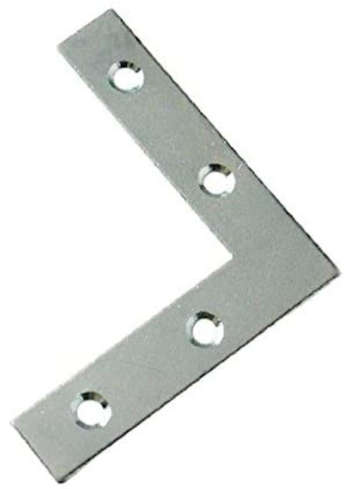 Merriway Bright Zinc Plated Bh05098 (4 Pcs) Flat Corner Bracket Brace Bzp Steel 50Mm - Pack Of 4 Pieces
