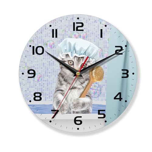AZCXOIC Cat Wall Clock Cute Bathing Cat...