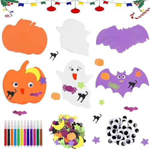 PTBWS Citrouilles en Mousse Halloween Kits, 174 Pièces Halloween Citrouille Mousse Kit Autocollants,Halloween Autocollants en Mousse,pour Halloween Artisanat pour Enfants Décorations de Fête