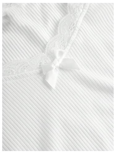 Image of WDIRARA Girls Lace Trim Bow Front Crop Tops Halter Round Neck Short Sleeve Ruched Tee Shirts White 15Y